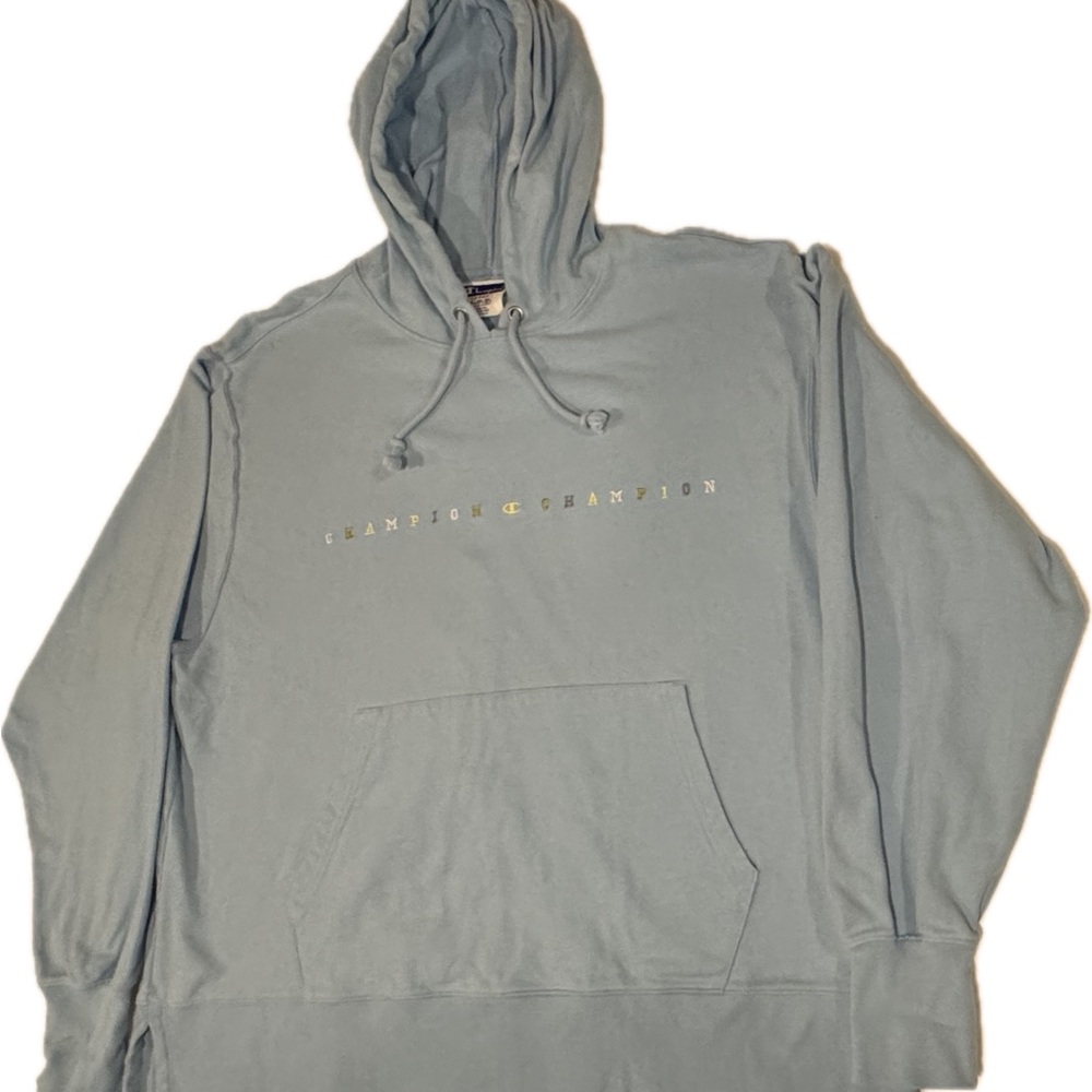 Champion Light Blue Hoodie Sweatshirt Mens Large Cotton Pullover Pocket
